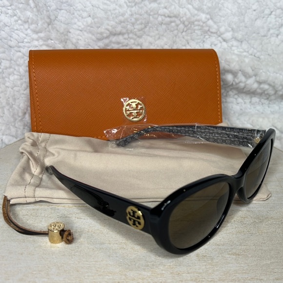 Tory Burch Black Sunglasses with Orange Case - Picture 1 of 8